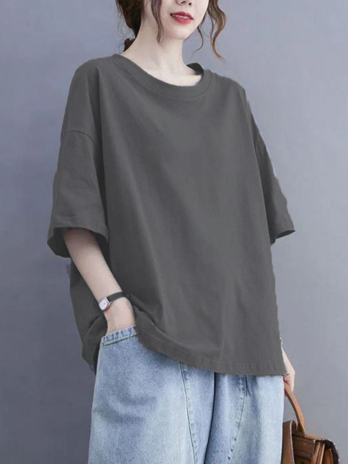 Korean Lifestyle - Plus Size Damen-T-Shirt mit kurzen Ärmeln,