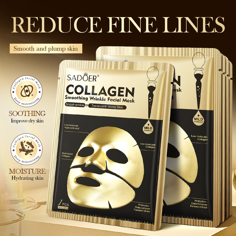 Sheet Mask Collagen - SADOER Goldene Kollagen-Gesichtsmasken, feuchtigkeitsspendend, Anti-Aging, Anti-Falten,