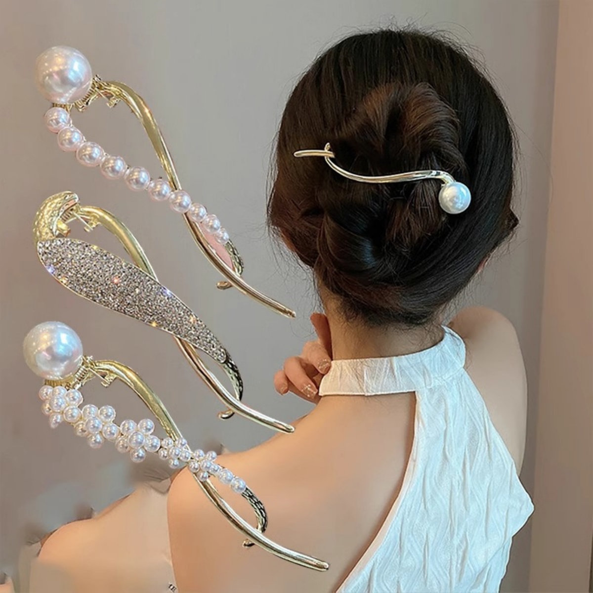 Korean Girl Lifestyle - Elegante Glitzer-Perlen-Haarspange für Frauen, trendige gedrehte